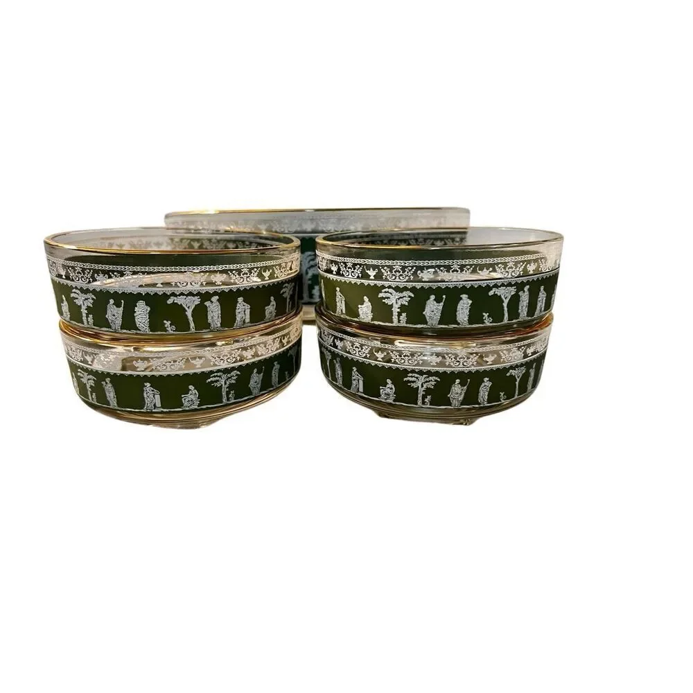 Vintage Jeanette HELLENIC GREEN WEDGEWOOD GREEK Glass Bowl Set